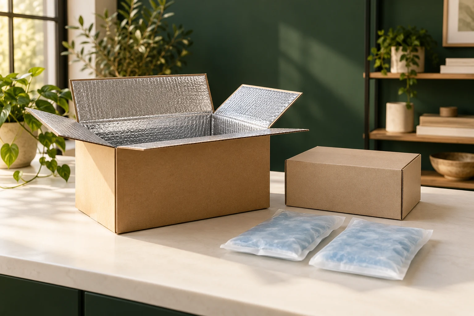 Illustration of insulated research shipping materials and gel packs